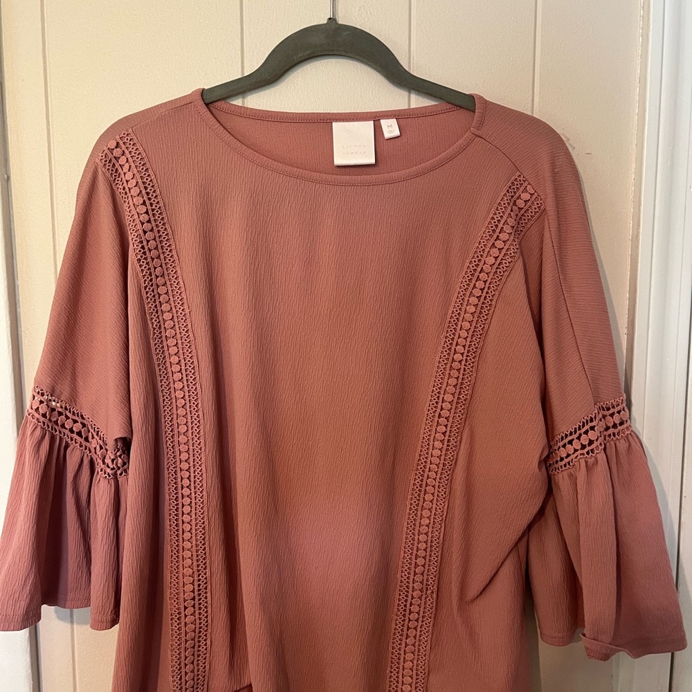 LC Lauren Conrad Pink Ruffled Bell Sleeve Blouse